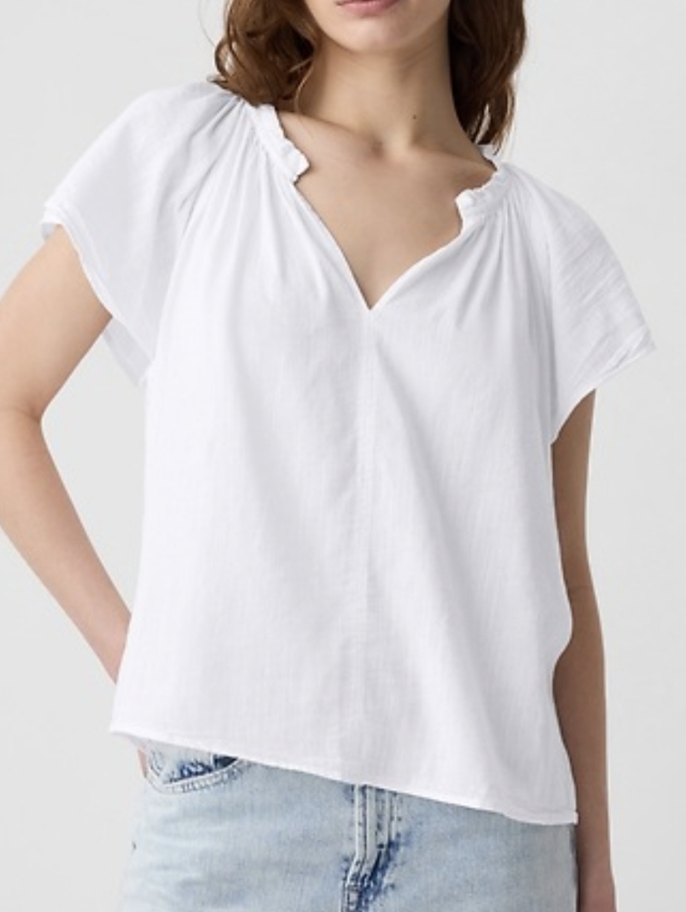 GAP Cotton Splitneck Flutter Sleeve Top Relaxed Fit Blouse Medium M